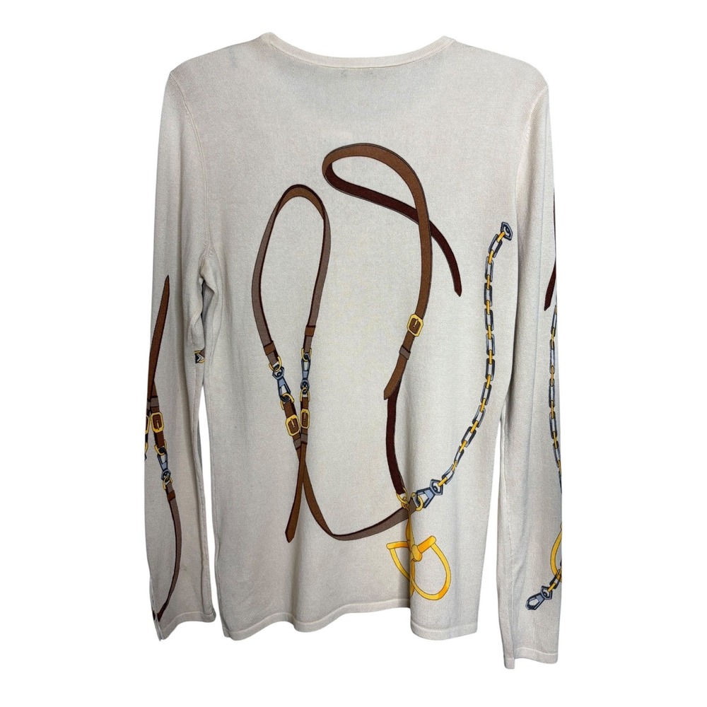J.McLaughlin Lenny Sweater M Beige Equestrian Print Crew Neck Cotton Blend NWT - Picture 6 of 10